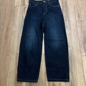 Pilcro - dark wash, barrel wide leg jeans, cropped, 28